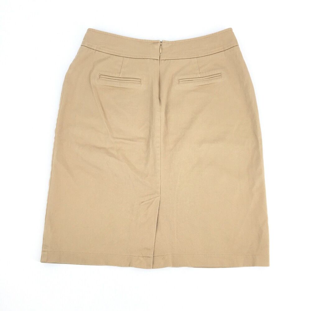 Bella Bird Pleated Front Pencil Skirt Size Medium Womens Khaki Tan Preppy M - Picture 2 of 7